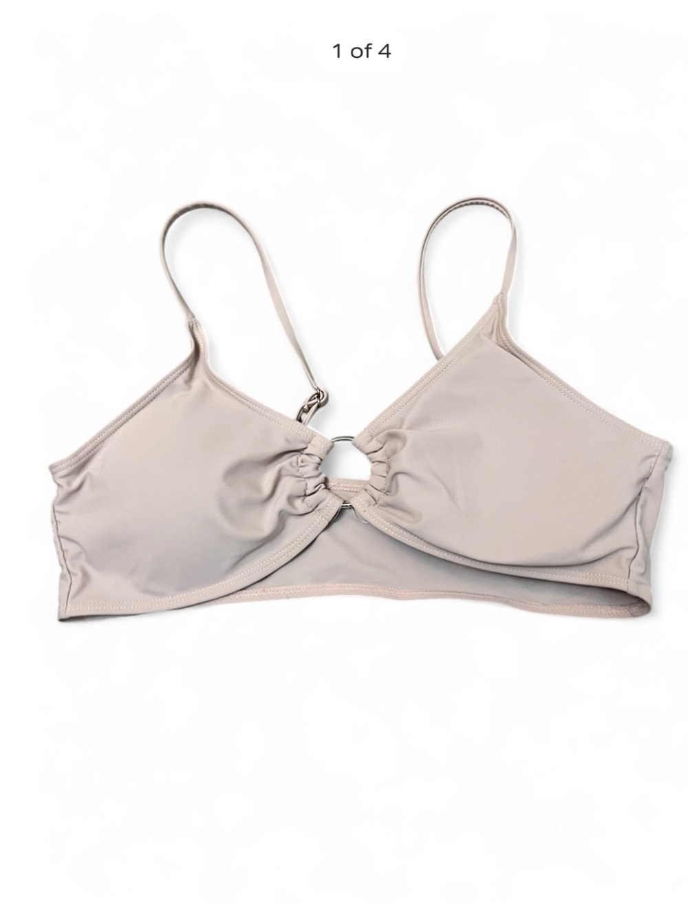 Women's Ring-Front Bikini Top in Light Beige - Minimal Swim